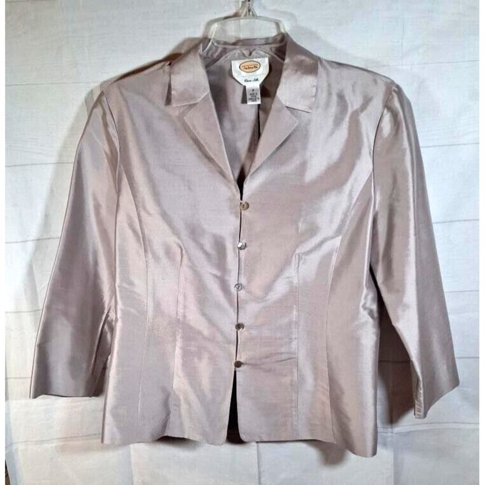 Talbots 100% Silk Tan Dress Jacket Size 8 wedding formal